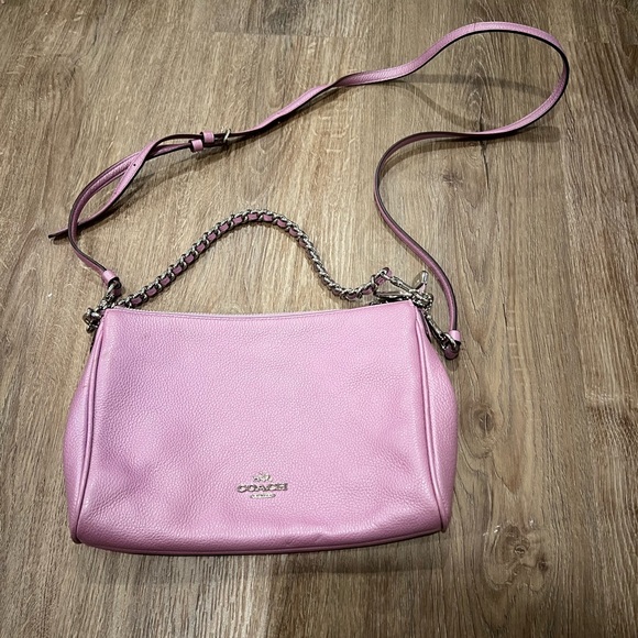 Coach Pebble Leather Carrie Pink Metallic Crossbody Bag - Picture 3 of 16